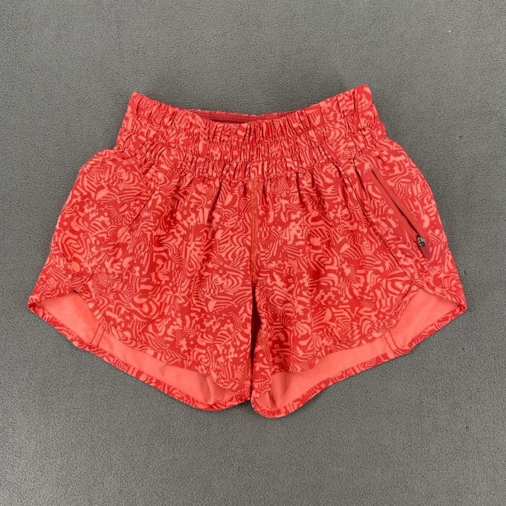 Lululemon Tracker Short V Red Coral Abstract Floral Running Shorts Size 4